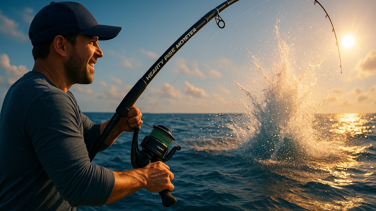 Hearty Rise Monster jigging rod working a metal jig